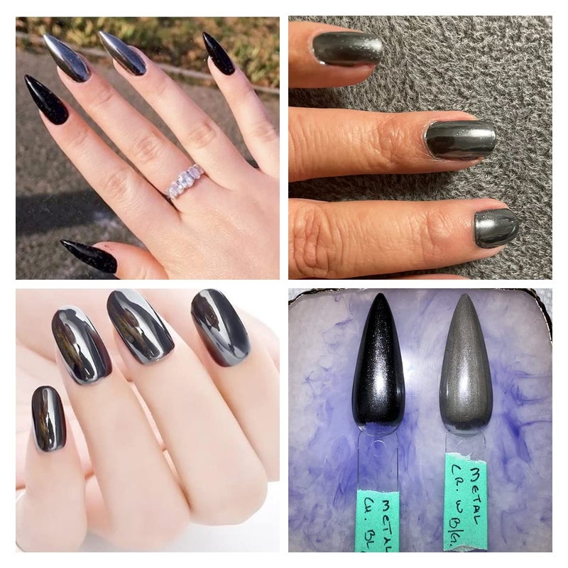 MEILINDS Chrome Nail Powder Metallic Mirror Effect Nail Powder Nail Art Chrome Black Mirror Powder Shiny Ultra Thin Dazzling Pigment Dust Nail Glitter Metal Decor for DIY Nail Art Gel Polish 1g/Bottle - Image 3